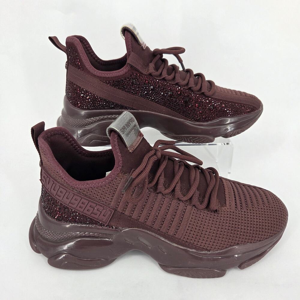 Steve Madden Maxima Sneakers Burgundy Rhinestone Gum Bottom Women's Size 9.5 - Picture 7 of 11